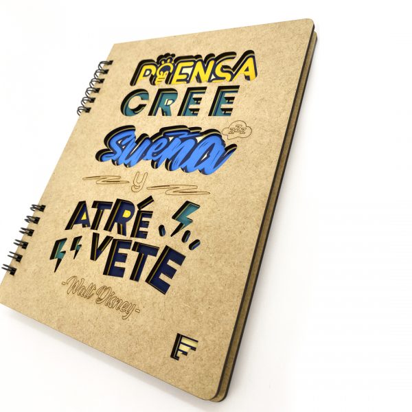 Libreta de mdf con frase motivadora